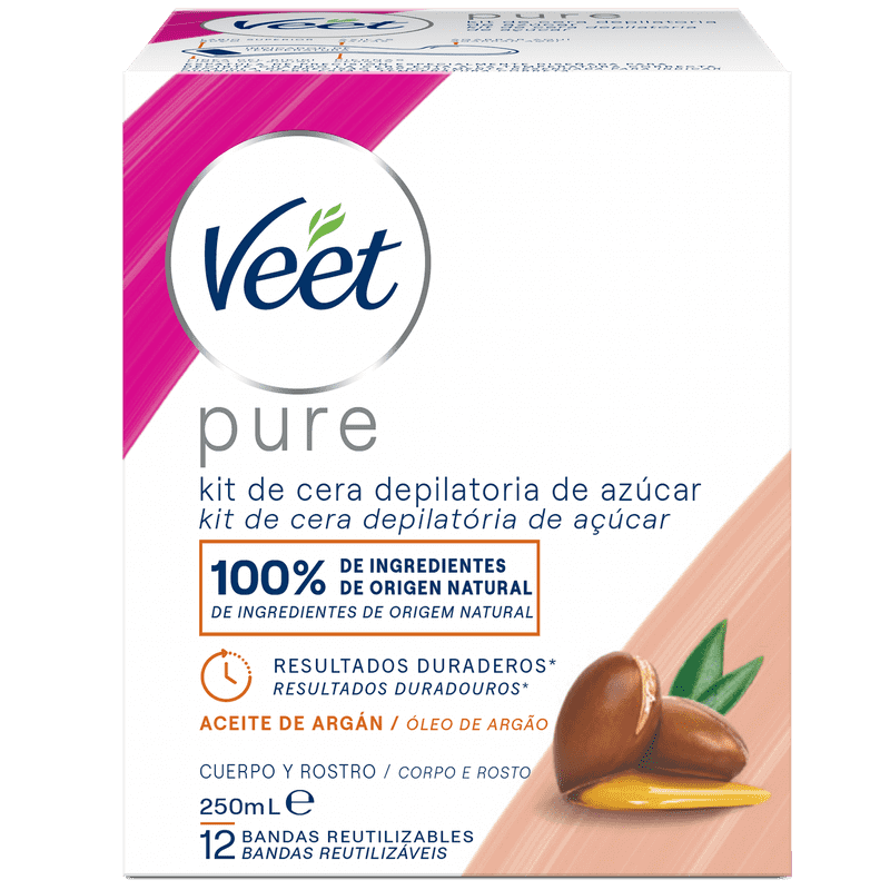 Veet Pure Kit de Cera Depilatoria de Azúcar para Cuerpo y Rostro