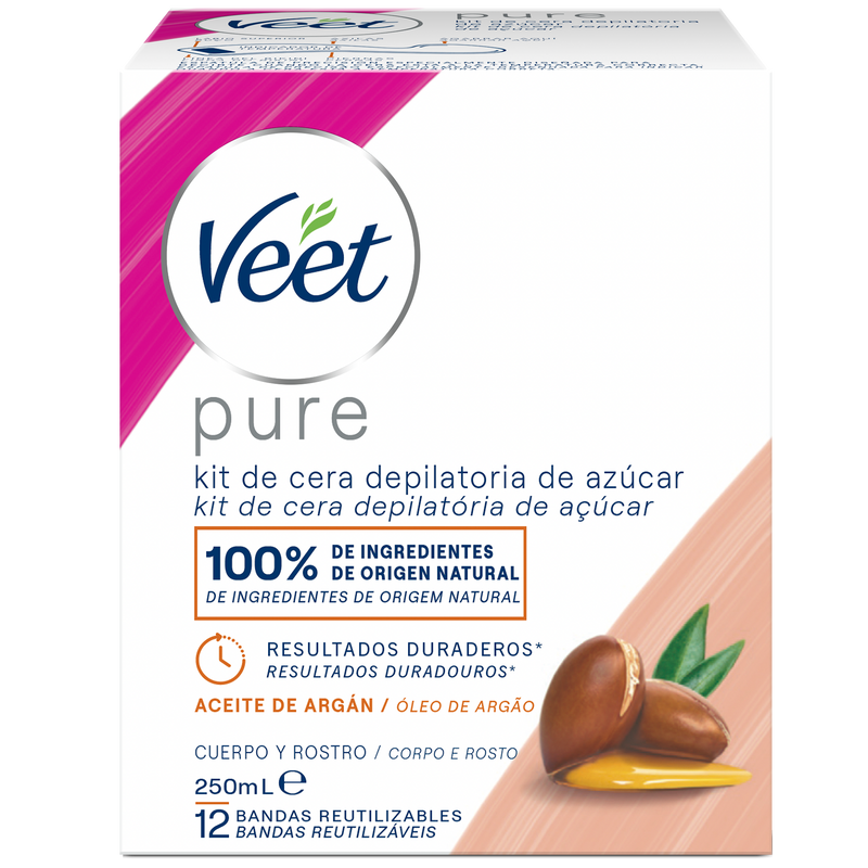 Veet Pure Kit de Cera Depilatoria de Azúcar para Cuerpo y Rostro