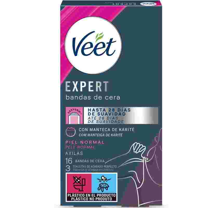 Veet Expert Bandas de Cera Fría Depilatoria para Depilación de Axilas, con Manteca de Karité, 16 tiras